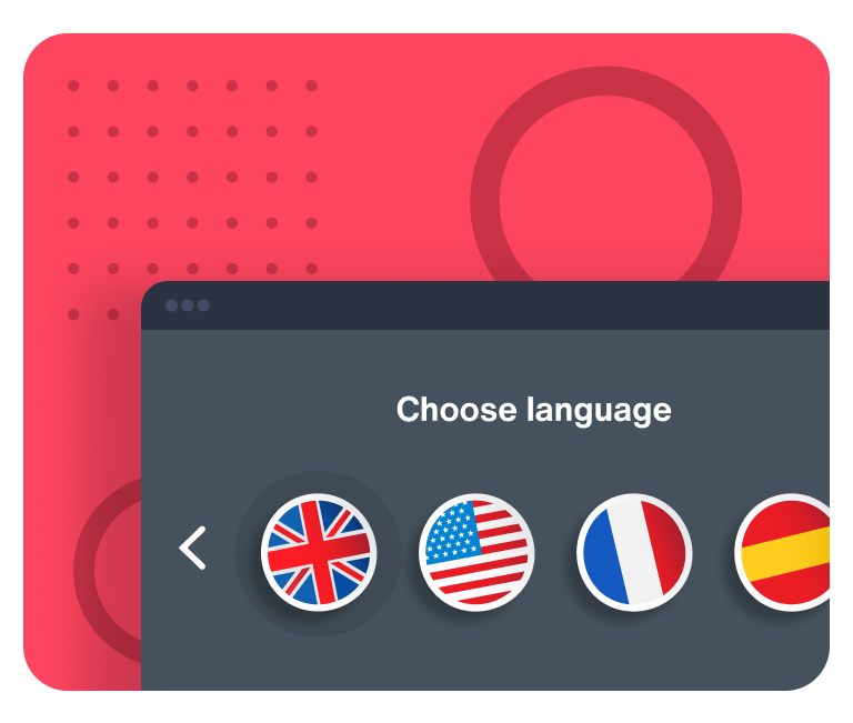 A language modal asking to choose a language with flags