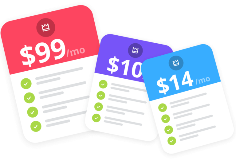 Three ecommerce pricing cards