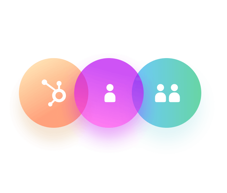 Circles with the hubspot logo and user icons