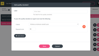 A screenshot of Insites of 'add quality standard' pop-up within the Insites audit.