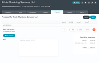 A screenshot of the Insites platform demonstrating how a business can create a proposal from an audit. In the photo there are options to add proposed services.
