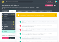 Insites interface of SMH Plumbing & Heating business with drop down for the AI readiness checks with ticks and crosses to indicate performance, 