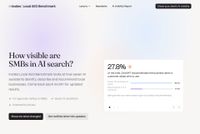 The Insites Local AEO Benchmark page, headed How visible are SMBs in AI search, with a card showing ChatGPT knew the business by name 96.0% of the time and recommended it 27.8% of the time